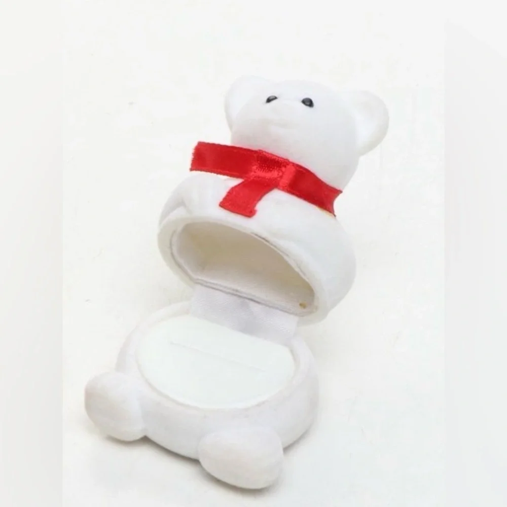 Plush Polar Bear with Red Scarf Ring Box - Set of 3